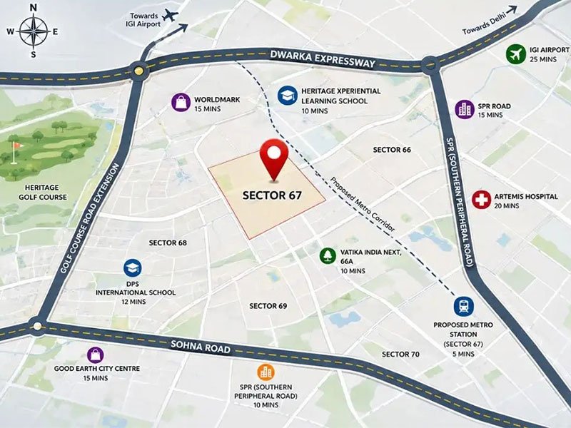 Smart World Sector 67A Gurgaon Master Location Map